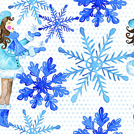 卡通女孩雪花背景圖片