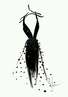 黑色吊带婚纱长裙设计图
