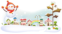 卡通雪人建筑背景