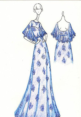 藍(lán)色花朵禮服設(shè)計(jì)圖