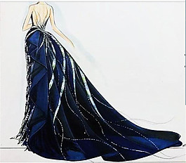 深藍(lán)色露背禮服設(shè)計(jì)圖