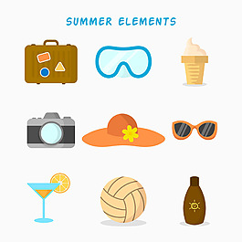 各种夏季旅游元素图标