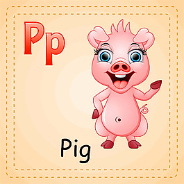粉色小猪英文单词图片