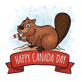 手繪微笑海貍加拿大國慶日背景