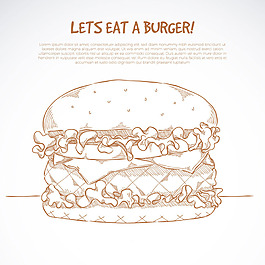 手繪芝士漢堡與生菜插圖背景