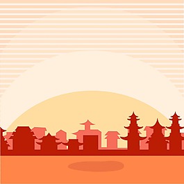 手繪古城日出背景