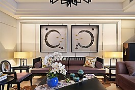 新中式簡(jiǎn)約客廳沙發(fā)背景墻設(shè)計(jì)圖