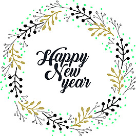 圆形新年快乐卡通矢量图标素材