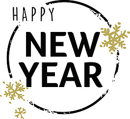 圓形圖標新年快樂手繪風格矢量素材-