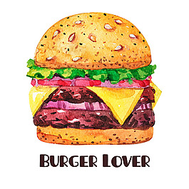 水彩風格美味的芝士漢堡插圖