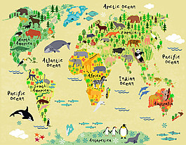 卡通动物地图图片