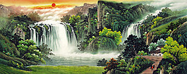 瀑布風景油畫圖片