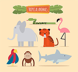 7款卡通熱帶動物矢量素材