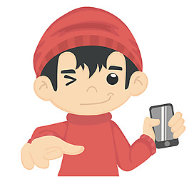 卡通紅色衣服男孩