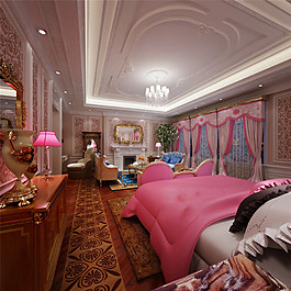 豪华粉色卧室大床设计图