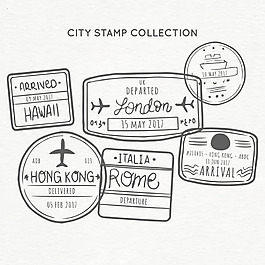 手绘城市邮票邮戳