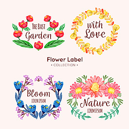 四种水彩风格花卉标签