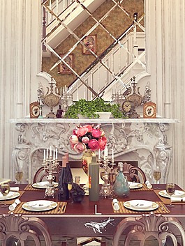 豪華餐廳餐桌背景墻設(shè)計(jì)圖
