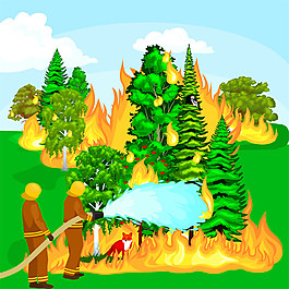 消防員和火災樹林圖片