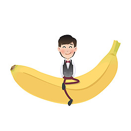 男性人物坐香蕉上創意插圖