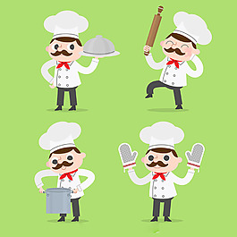 四位不同行為的廚師人物插圖