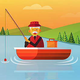 老人在漁船上釣魚背景