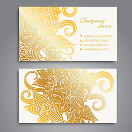 金色奢華花紋白色背景名片設計模板