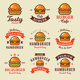 各種彩色漢堡平面標志圖標