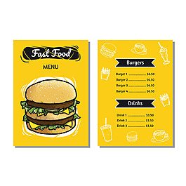 手繪漢堡黃色快餐菜單