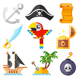 鸚鵡海盜冒險元素平面設計素材
