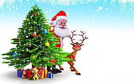 卡通圣诞树圣诞老人背景图片
