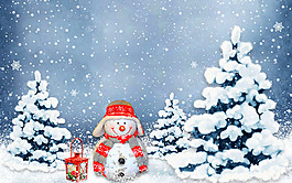 雪人和圣誕樹圖片