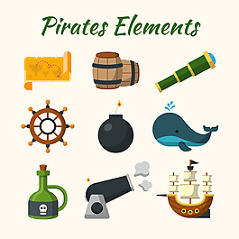 鯨魚和海盜元素矢量素材