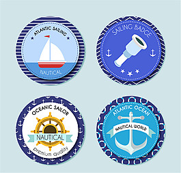 4款蓝边航海元素徽章矢量素材