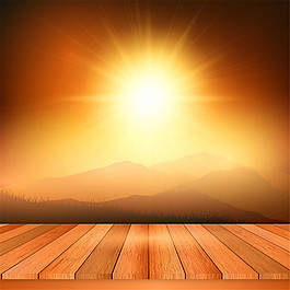 木制觀景臺前的陽光風景矢量素材