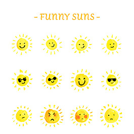 12款手繪趣味太陽表情矢量素材
