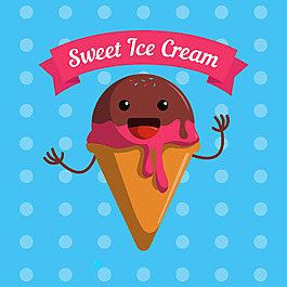 快樂的冰淇淋插圖藍色背景