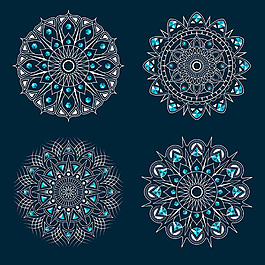 藍色曼陀羅裝飾花紋集合