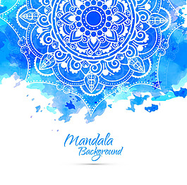 曼陀罗装饰花纹蓝色水彩背景