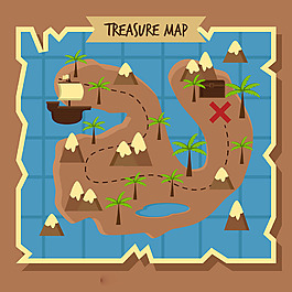 棕櫚樹海盜船小島寶藏地圖藏寶圖背景