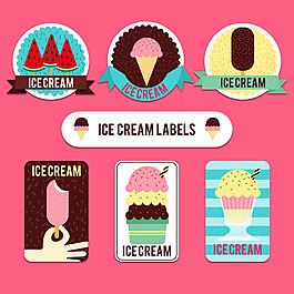 復古風格各種冰淇淋標簽貼紙圖標
