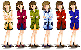 穿不同顏色大衣披風的女性角色插圖