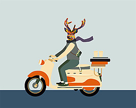 騎電動車的卡通人物插畫圖片