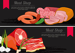 手繪肉類食物橫幅海報