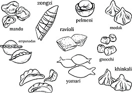 手绘线性美食饺子