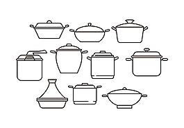 手绘线性料理锅