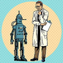 科學家和機器人插畫