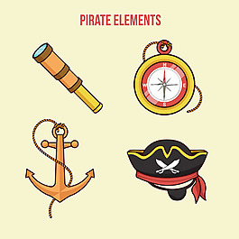 指南針和其他海盜物品矢量素材