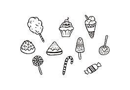 手绘线性甜品美食图标