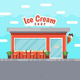 冰淇淋小卖部外观插图背景平面设计素材